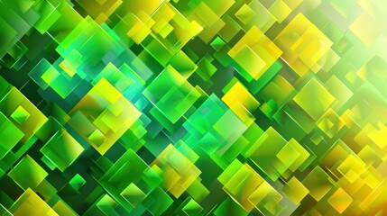 Aufkleber - A green and yellow background with squares of different sizes. The squares are arranged in a way that creates a sense of movement and energy. The colors and shapes give the impression of a dynamic