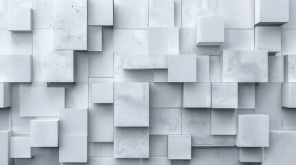 Poster - The image is a white background with a lot of white blocks. The blocks are arranged in a way that creates a sense of depth and texture. Scene is calm and serene, with the blocks appearing to be solid
