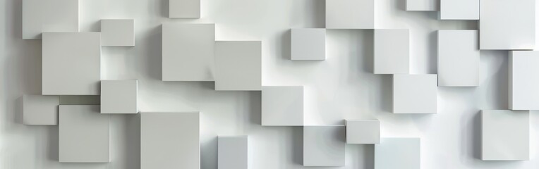 Aufkleber - A white wall with many white squares on it. The squares are arranged in a way that they look like they are stacked on top of each other. The wall is very clean and simple