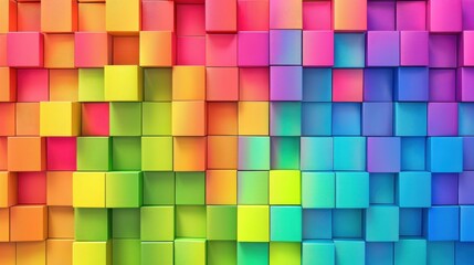 Aufkleber - A colorful wall made of blocks in various colors. The blocks are arranged in a way that creates a rainbow effect. Concept of vibrancy and creativity, as well as a playful and cheerful mood