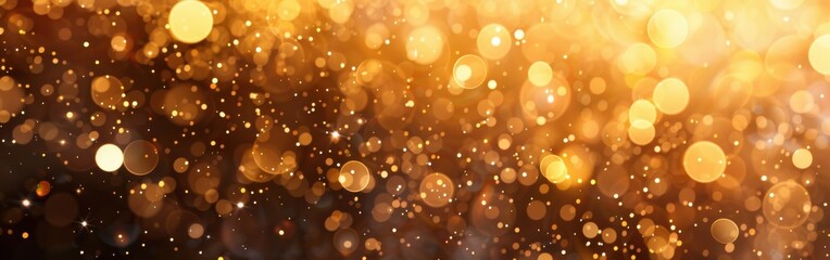 Fototapete - A blurry image of gold sparkles with a lot of light. The image is of a party or celebration, with the gold sparkles representing the joy and excitement of the event