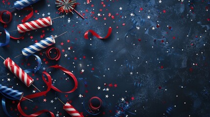 this image features a festive backdrop for a patriotic celebration with a blue background, red and b