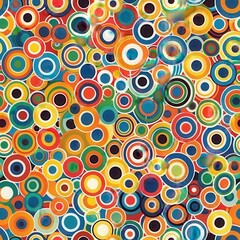 Aufkleber - A seamless pattern design featuring an abstract arrangement of colorful circles. The circles are of various sizes and have different colors, including red, orange, yellow, green, blue, and black. The 