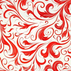 Leinwandbilder - This image showcases a seamless pattern of red stylized floral designs on a white background. The intricate swirls and curls create a visually appealing and decorative pattern.