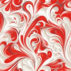 Wall Mural - This digital illustration features a swirling, abstract pattern in red and white. The pattern resembles a marbleized effect, with intricate swirls and curves creating a dynamic and visually appealing 
