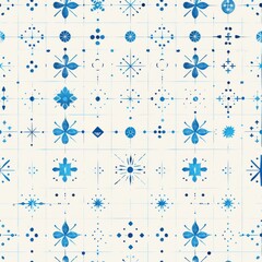 Aufkleber - This image features a pattern of blue geometric shapes arranged on a gridded paper background. Each shape is unique and intricate, creating a visually appealing and complex design. The image has a ret