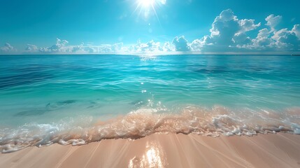 Wall Mural - expansive view of a serene beach with clear blue waters and a bright sky, representing the importanc