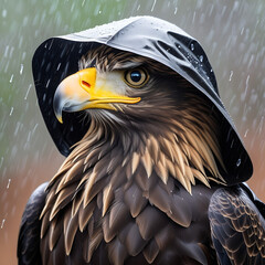 Wall Mural - Funny A Mr. Eagle in a black Raincoat