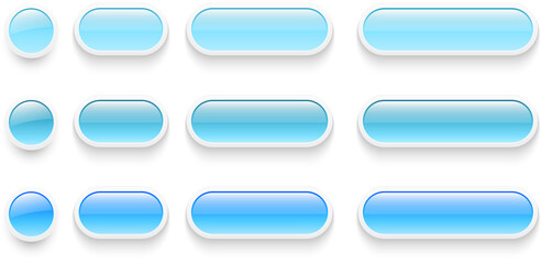 Aufkleber - Buttons set for user interface, simple white blue 3D modern buttons design for mobile, web, social media, business.