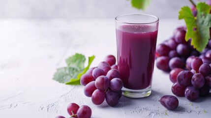 Wall Mural - Grape Juice and Fresh Grapes on White Background