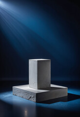 Poster - Podium Display with Concrete Texture on Deep Blue Background for Product Showcase