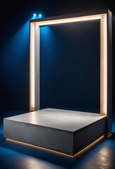 Poster - Podium Display with Concrete Texture on Deep Blue Background for Product Showcase