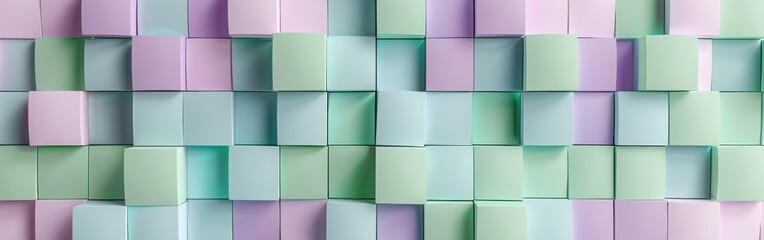 Aufkleber - A colorful wall made of blocks in various shades of green, pink, and blue. The blocks are arranged in a way that creates a sense of depth and texture. Scene is playful and whimsical