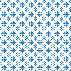 Poster - This image features a repeating pattern of blue stylized flowers on a white background. The flowers are arranged in a grid pattern, creating a symmetrical and visually appealing design. The bright blu