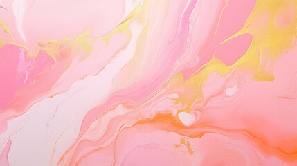 Wall Mural - Abstract marbling oil acrylic paint background illustration art wallpaper - Orange pink color with swirls liquid fluid marbled paper texture banner painting texture, Generative AI