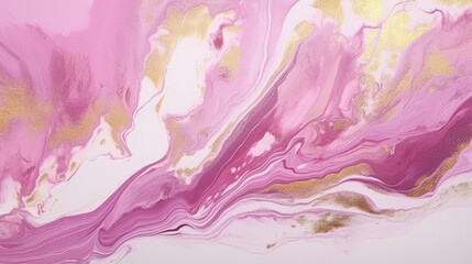 Wall Mural - Abstract marbling watercolor oil acrylic paint background art wallpaper - Purple pink color with gold liquid fluid marbled paper texture banner painting texture, Generative AI