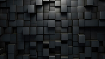 Wall Mural - Abstract dark geometric black anthracite 3d texture wall with squares and rectangles background banner illustration, textured wallpaper, Generative AI
