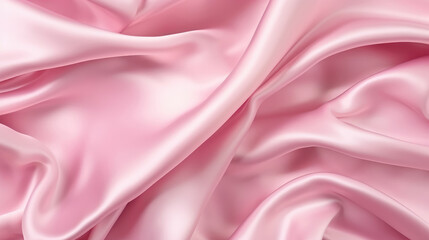 Wall Mural - Soft pastel pink shiny satin silk swirl wave background banner panorama long - Abstract textile fabric material, backdrop texture for product display or text, Generative AI