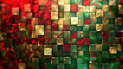 Fototapete - A colorful wall made of gold and green squares. The wall is made of many different colored squares, and the colors are bright and bold. The wall is a work of art, and it is very eye-catching