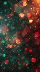 Poster - A close-up photo of an abstract bokeh background with red and green lights. The image is out of focus, creating a dreamy and ethereal effect. The lights are scattered randomly across the dark backgrou