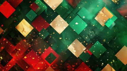 Aufkleber - A colorful background with green and red squares. The squares are arranged in a way that creates a sense of movement and energy. The colors and patterns evoke a festive and lively mood