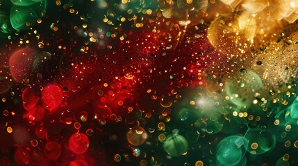 Fototapete - A colorful, glittery background with red, green, and yellow colors. The background is filled with many small, round, shiny objects