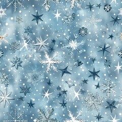 Poster - This image features a seamless pattern of snowflakes and stars on a blue background. The pattern is perfect for winter-themed projects, such as holiday crafts, scrapbooking, and fabric design. The sno
