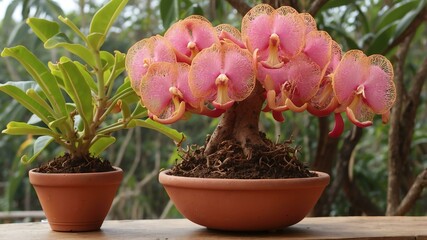 cannonball tree couroupita guianensis in beautiful flower pot