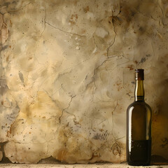 Wall Mural - olive oil bottle container on ancient tuscan stucco wall background 