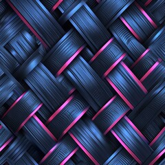 Poster - A close-up of a digitally rendered, abstract geometric pattern. The pattern features a repeating design of interwoven blue and pink strips. The blue strips are textured and the pink strips have a high