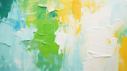 Wall Mural - closeup of abstract rough colorful multicolored green yellow white colored art painting texture, wit