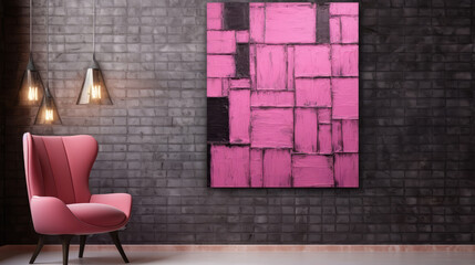 Wall Mural - Closeup of abstract rough dark pink black art painting texture, with oil acrylic brushstroke, pallet knife paint on canvas, geometric spatula technique with rectangles, Generative AI