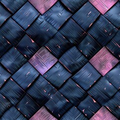 Poster - this image depicts a close-up view of an abstract woven pattern made up of blue and pink squares. th