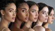 © Martinesku - Side view of a diverse multiracial group of beautiful female fashion models with natural beauty and glowing smooth skin. Diverse group of beautiful women.