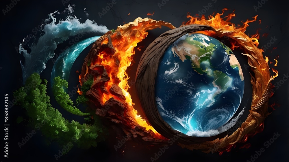 The four elements of nature in an awe-inspiring creative design. All ...