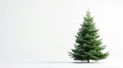 Aufkleber - A single green Christmas tree stands alone against a stark white background. The tree is in focus and appears to be freshly cut. The background is blurred, creating a sense of depth and isolation.