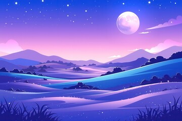 Wall Mural - Nighttime Landscape with Full Moon and Stars