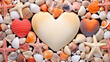 © Fang - Vacation summer holiday travel tropical ocean sea background square - Close up of heart, made of many seashells, isolated on white background, Generative AI