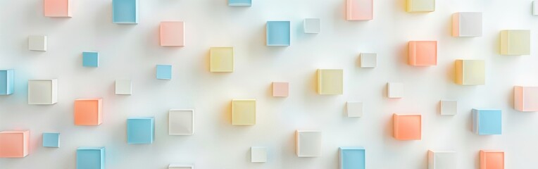 Aufkleber - A colorful wall of cubes in various colors. The wall is white and the cubes are in different shades of pink, yellow, and blue