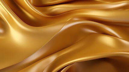Wall Mural - Golden shiny satin silk swirl wave liquid background banner panorama long, seamless pattern - Abstract gold textile fabric material, backdrop texture for product display or text, Generative AI