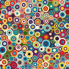 Poster - This image is a digital illustration featuring a repeating pattern of overlapping circles in various colors and sizes. The circles are brightly colored and create a dynamic, eye-catching design. The p