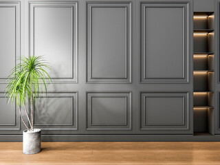 Wall Mural - 3d rendering sideboard wall panel with flooring interior decoration 