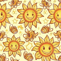Poster - A pattern of yellow suns and bees