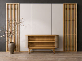 Wall Mural - 3d rendering sideboard wall panel with flooring interior decoration 