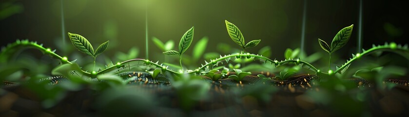 Poster - Stock market chart intertwined with green leaves, reflecting the concept of green growth and environmental investments, with open space for additional content