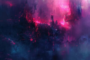 Wall Mural - Abstract Neon Cityscape with Pink and Blue Hues