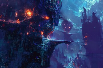 Wall Mural - A City of Fire and Ice in a Strange Galaxy