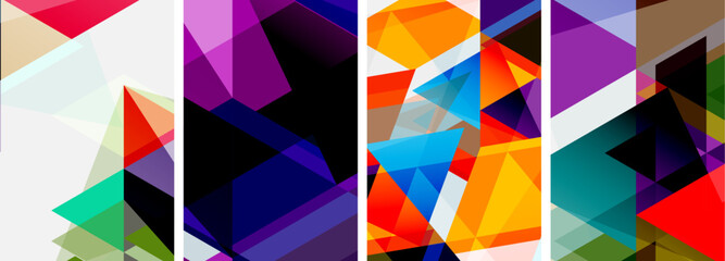 Aufkleber - Colorful bright triangles with various colors and transparencies. Vector illustration For Wallpaper, Banner, Background, Card, Book Illustration, landing page