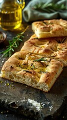 Poster - A piece of bread with herbs on top of it. The bread is cut in half and has a few pieces of parsley on top