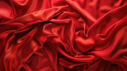 Poster - abstract valentine s day background with red silk cloth and heart shape
